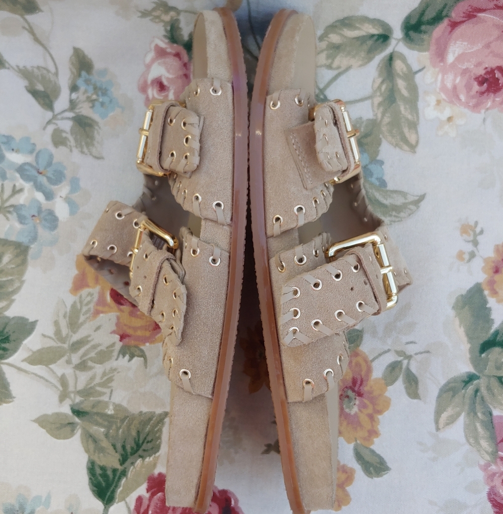 Zara Tan Suede Double Strap Slide Sandals with Gromets Women's size US 11 Euro 4 - Picture 5 of 17
